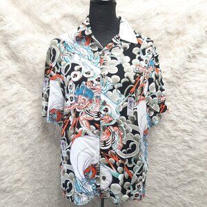 Ed Hardy Mens Button Up Hawaiian Shirt Japanese Tattoo